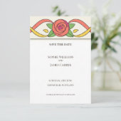 Kleurrijke Roos Art Deco Save The Date (Staand voorkant)