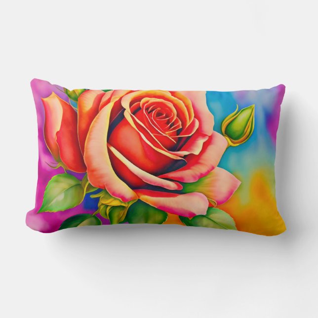 Kleurrijke Roos Bloem Digitale Schildering Kussen (Voorkant)