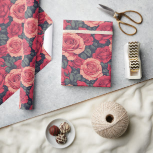 Kleurrijke Roos Bloem Retro Inpakpapier