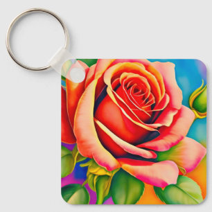 Kleurrijke Roos Flower Digital Painting-47566 Sleutelhanger