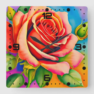Kleurrijke Roos Flower Digital Painting-47566 Vierkante Klok