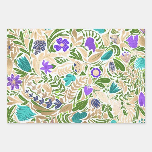 Kleurrijke Roos Gold Floral Leaf-illustraties Inpakpapier Vel (Voorkant 3)