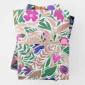 Kleurrijke Roos Gold Floral Leaf-illustraties Inpakpapier Vel (In situ)