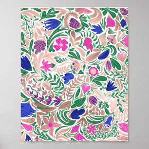 Kleurrijke Roos Gold Floral Leaf-illustraties Poster