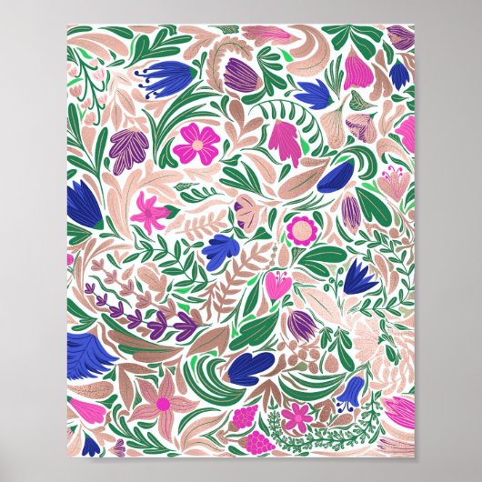 Kleurrijke Roos Gold Floral Leaf-illustraties Poster (Voorkant)