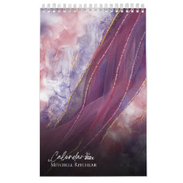 Kleurrijke Roos goudblauwe marmer waterverf Glitte Kalender