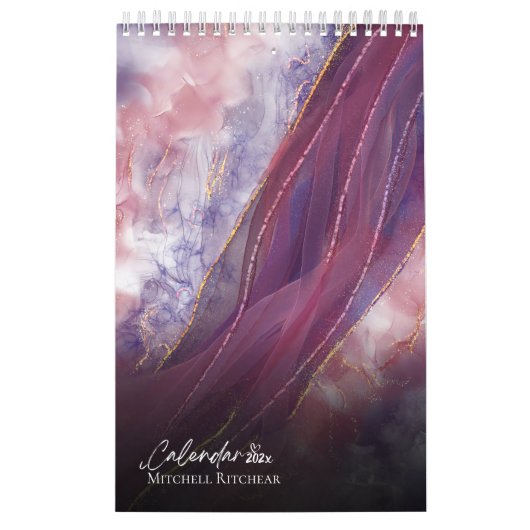 Kleurrijke Roos goudblauwe marmer waterverf Glitte Kalender (Hoes)