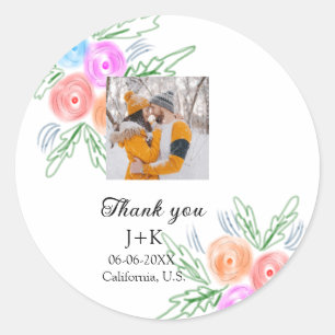 Kleurrijke roos Wildflower dank u trouwnaam Ronde Sticker
