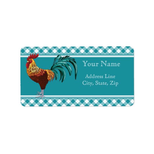 Kleurrijke Rooster en Blauwgroen Gingham Etiket (Voorkant)