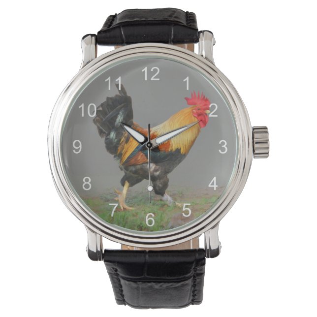 Kleurrijke Rooster schilderij Horloge (Voorkant)