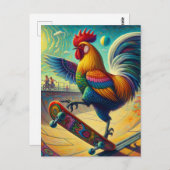 Kleurrijke Rooster Skateboarden Briefkaart (Voorkant / Achterkant)