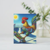 Kleurrijke Rooster Skateboarden Briefkaart (Staand voorkant)