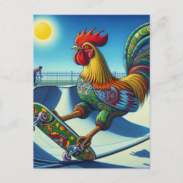 Kleurrijke Rooster Skateboarden Briefkaart