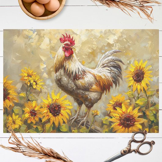 Kleurrijke Rooster Zonnebloemen Olieverfschilderij Tissuepapier