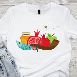 Kleurrijke Rosj Hasjana vruchten en bijen T-shirt