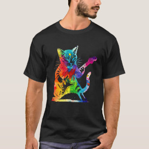 Kleurrijke RotsKat Speelt Gitaar Grappige Gitaar T-shirt