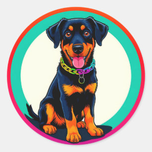 Kleurrijke Rottweiler Illustratie Ronde Sticker