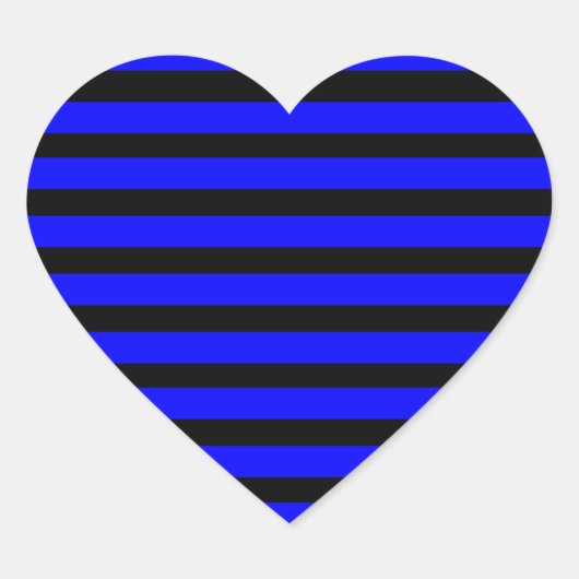 Kleurrijke Royal Blue en Black Striped Pattern Hart Sticker (Voorkant)