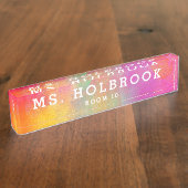 Kleurrijke Roze Abstracte Waterverf Docent's Naambordje (Zijkant)