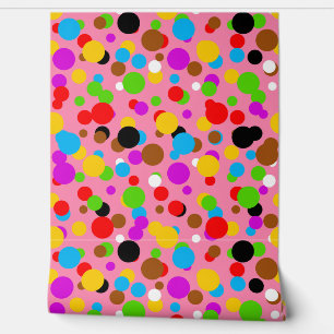 Kleurrijke Roze Achtergrond Polka Dots Behang