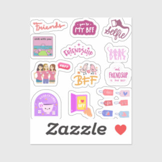 Kleurrijke Roze Besties / Beste Vriend Sticker Pac