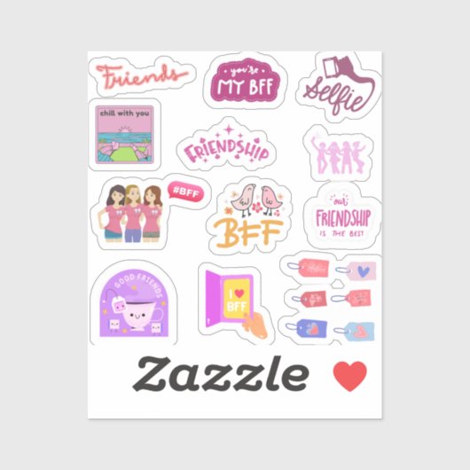 Kleurrijke Roze Besties / Beste Vriend Sticker Pac (Vel)