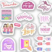 Kleurrijke Roze Besties / Beste Vriend Sticker Pac (Voorkant)