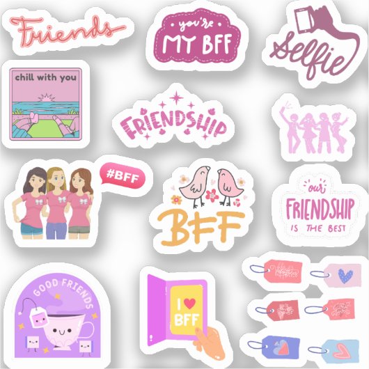 Kleurrijke Roze Besties / Beste Vriend Sticker Pac (Voorkant)