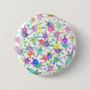 Kleurrijke roze blauwe groene waterverf bloemen ronde button 5,7 cm