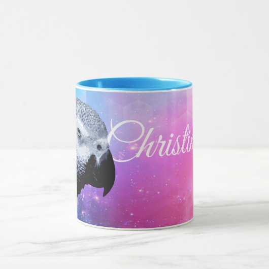 Kleurrijke roze & blauwe naam met Afrikaanse grijz Mok (Midden)