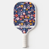 Kleurrijke roze blauwe tuinbloemen Aangepaste teks Pickleball Paddle (Voorkant)