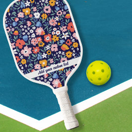 Kleurrijke roze blauwe tuinbloemen Aangepaste teks Pickleball Paddle