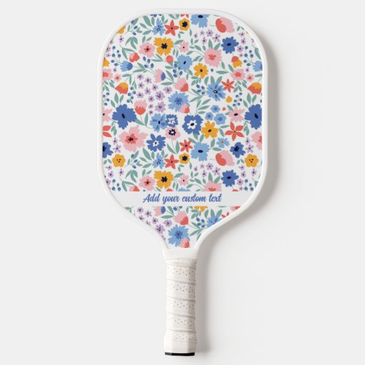 Kleurrijke roze blauwe tuinbloemen Aangepaste teks Pickleball Paddle (Achterkant)