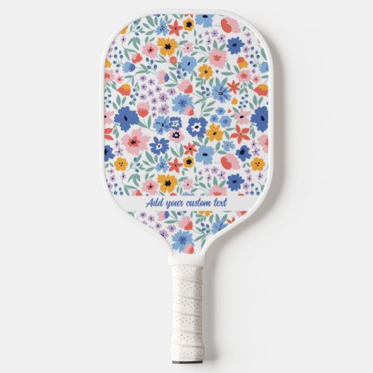 Kleurrijke roze blauwe tuinbloemen Aangepaste teks Pickleball Paddle (Voorkant)