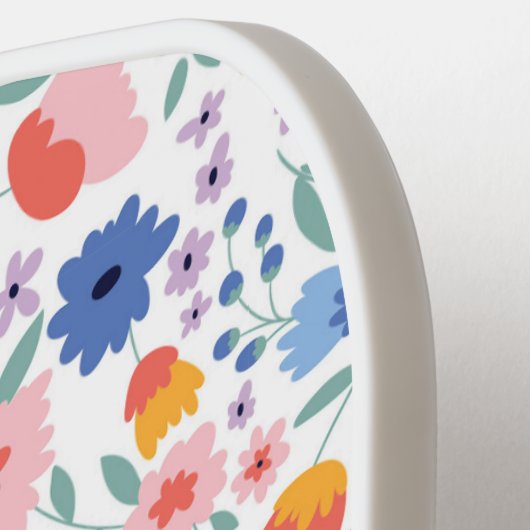 Kleurrijke roze blauwe tuinbloemen Aangepaste teks Pickleball Paddle (Links Detail)