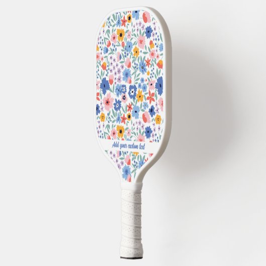 Kleurrijke roze blauwe tuinbloemen Aangepaste teks Pickleball Paddle (Links)