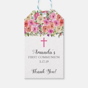 Kleurrijke Roze Bloemen Heilige Communie Favor Gif Cadeaulabel