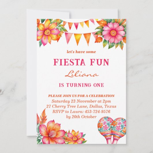 Kleurrijke Roze Bloemen Mexicaanse Fiesta 1e verja Kaart (Voorkant)