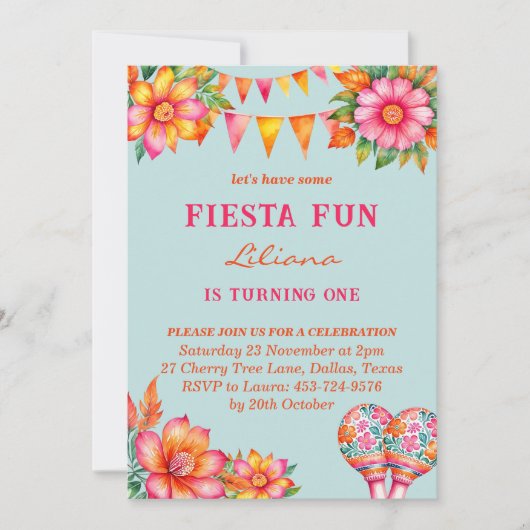 Kleurrijke Roze Bloemen Mexicaanse Fiesta 1e verja Kaart (Voorkant)