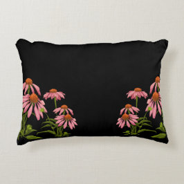 Kleurrijke roze bloemen op een zwarte achtergrond accent kussen