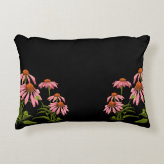Kleurrijke roze bloemen op een zwarte achtergrond accent kussen