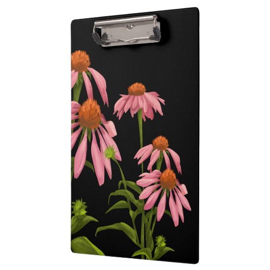 Kleurrijke roze bloemen op een zwarte achtergrond klembord (Links)