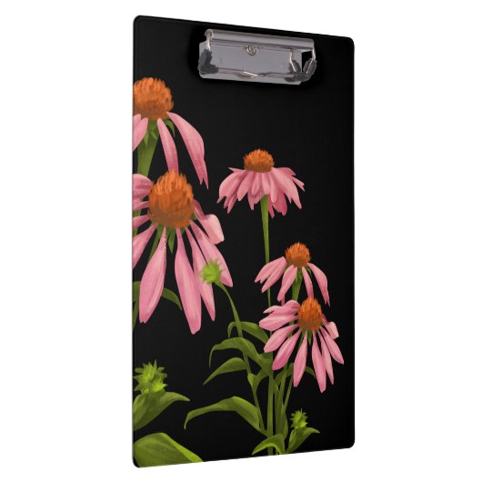 Kleurrijke roze bloemen op een zwarte achtergrond klembord (Rechts)