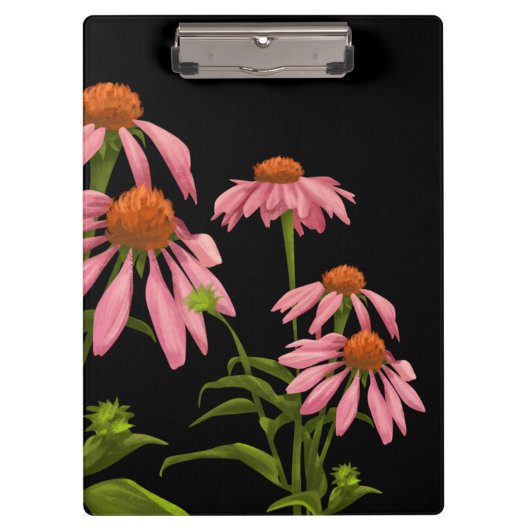 Kleurrijke roze bloemen op een zwarte achtergrond klembord (Voorkant)