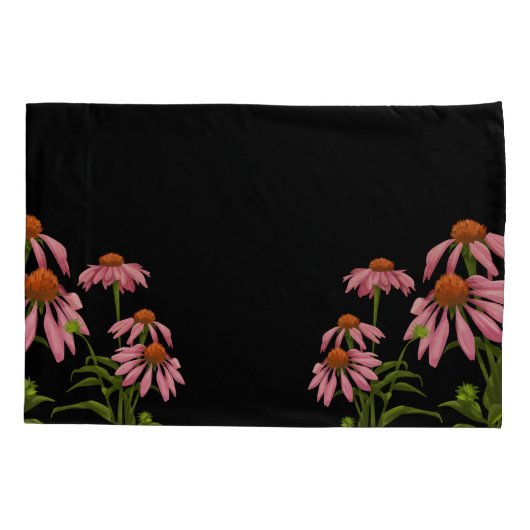 Kleurrijke roze bloemen op een zwarte achtergrond kussensloop (Achterkant)