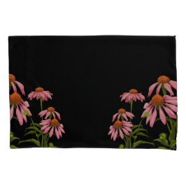 Kleurrijke roze bloemen op een zwarte achtergrond kussensloop