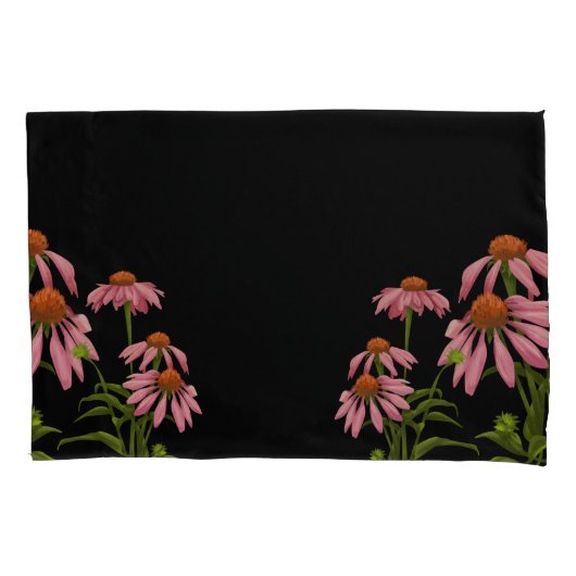 Kleurrijke roze bloemen op een zwarte achtergrond kussensloop (Voorkant)