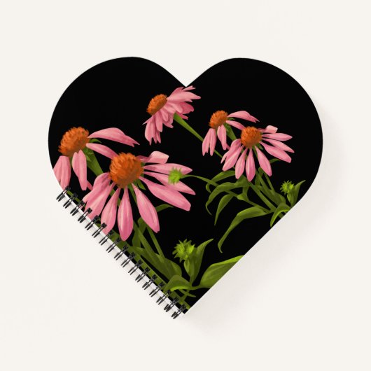 Kleurrijke roze bloemen op een zwarte achtergrond notitieboek (Voorkant)