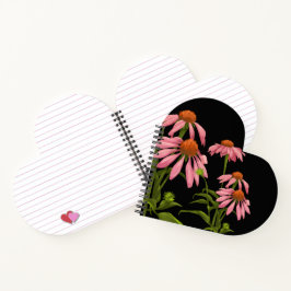 Kleurrijke roze bloemen op een zwarte achtergrond notitieboek