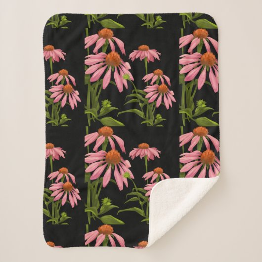 Kleurrijke roze bloemen op een zwarte achtergrond sherpa deken (Voorkant)